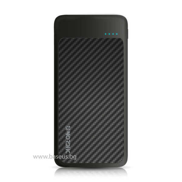 Външна батерия NORDIC Carbon Slim - 10 000 mAh, 18W, PD3, 2xQC3