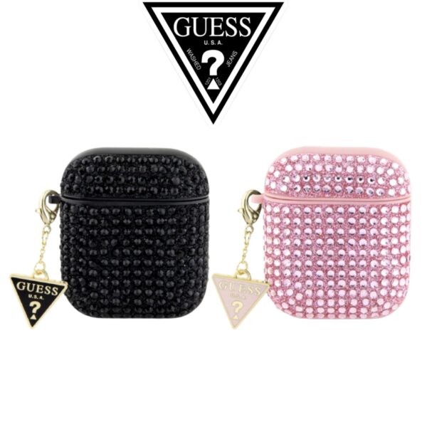 Калъф GUESS за AirPods 1 - Rhinestones Triangle Metal Logo