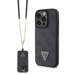 Калъф Guess 4G Strass Triangle Metal Logo + Crossbody Strap GUHCP15SP4TDSCPK за Apple iPhone 15