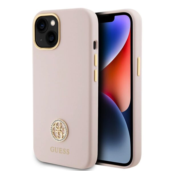 Калъф Guess Liquid Silicone 4G Strass Metal Logo GUHCP15SM4DGPP за Apple iPhone 15