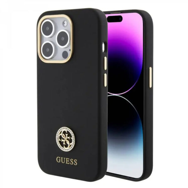 Калъф Guess Liquid Silicone 4G Strass Metal Logo GUHCP15LM4DGPK за Apple iPhone 15 Pro