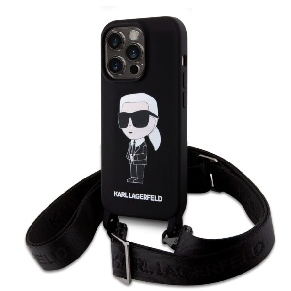 Калъф Karl Lagerfeld Liquid Silicone Crossbody Ikonik KLHCP15LSCBSKNK за Apple iPhone 15 Pro