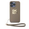 Baseusbg Dkny Pu Leather Stack Logo Wrist Strap Case For Iphone 14 Pro Beige Ie13033758