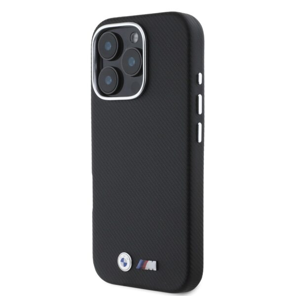 BMW Калъф за iPhone 16 Pro, M Kevlar Metal Logo, черен – BMHCP16L23PUFWKEV