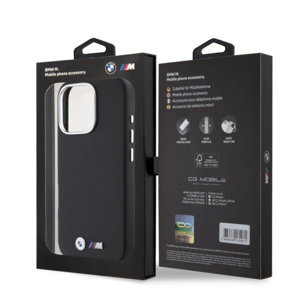 BMW Калъф за iPhone 16 Pro, M Kevlar Metal Logo, черен – BMHCP16L23PUFWKEV
