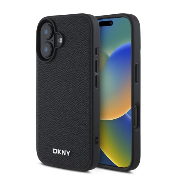 DKNY Калъф за iPhone 16 Plus, Leather Silver Metal Logo Magsafe