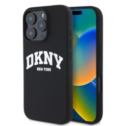 DKNY Калъф за iPhone 16 Pro Max, MagSafe Liquid Silicone Arch Logo, черен – DKHMP16XSNYACH