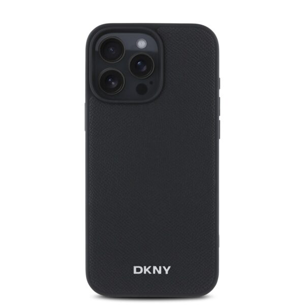 DKNY Калъф за iPhone 16 Pro, PU Leather Silver Metal Logo Magsafe, черен – DKHMP16LPGHLMK