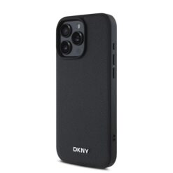 DKNY Калъф за iPhone 16 Pro, PU Leather Silver Metal Logo Magsafe, черен – DKHMP16LPGHLMK