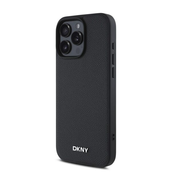 DKNY Калъф за iPhone 16 Pro, PU Leather Silver Metal Logo Magsafe, черен – DKHMP16LPGHLMK