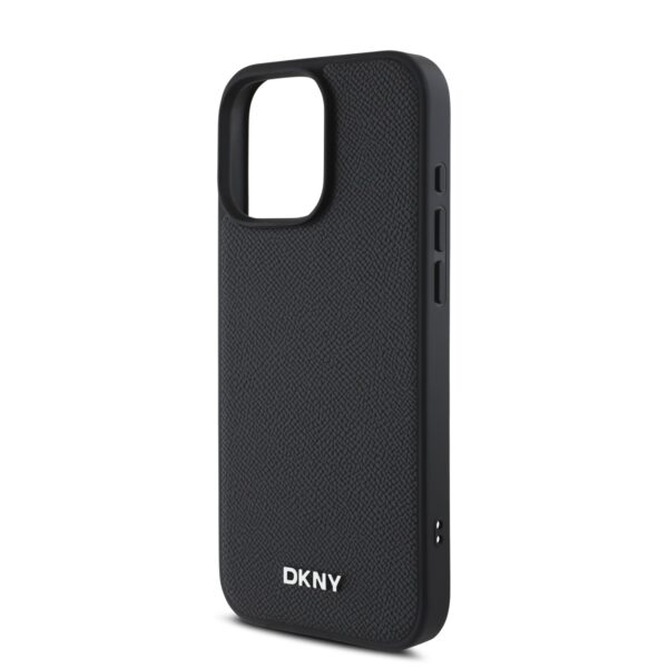 DKNY Калъф за iPhone 16 Pro, PU Leather Silver Metal Logo Magsafe, черен – DKHMP16LPGHLMK
