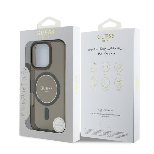 GUESS Калъф за iPhone 16 Pro, черен - GUHMP16LHFGEREK - Glitter Ring - Image 6