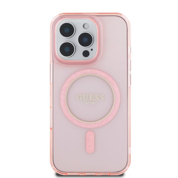 GUESS Калъф за iPhone 16 Pro, розов - GUHMP16LHFGEREP - Glitter Ring MagSafe - Image 2