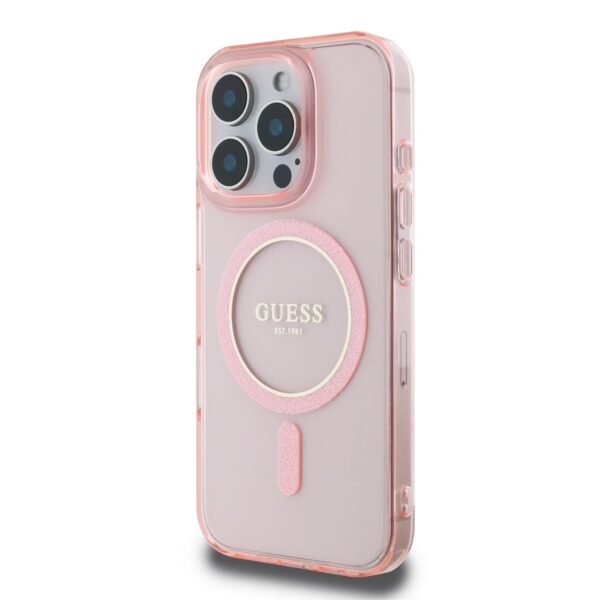 GUESS Калъф за iPhone 16 Pro, розов - GUHMP16LHFGEREP - Glitter Ring MagSafe - Image 3