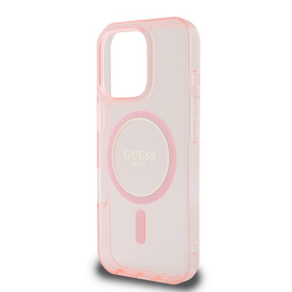 GUESS Калъф за iPhone 16 Pro, розов - GUHMP16LHFGEREP - Glitter Ring MagSafe - Image 4