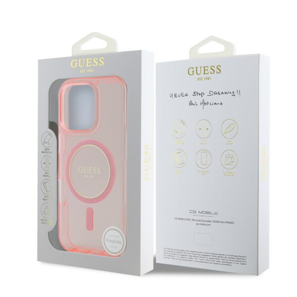 GUESS Калъф за iPhone 16 Pro, розов - GUHMP16LHFGEREP - Glitter Ring MagSafe - Image 6