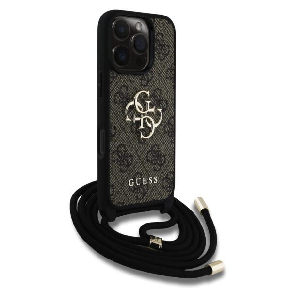 GUESS Калъф за iPhone 16 Pro Max – PU 4G Metal Logo + Crossbody Strap