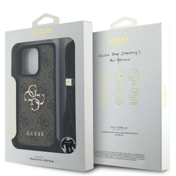 GUESS Калъф за iPhone 16 Pro Max – PU 4G Metal Logo + Crossbody Strap