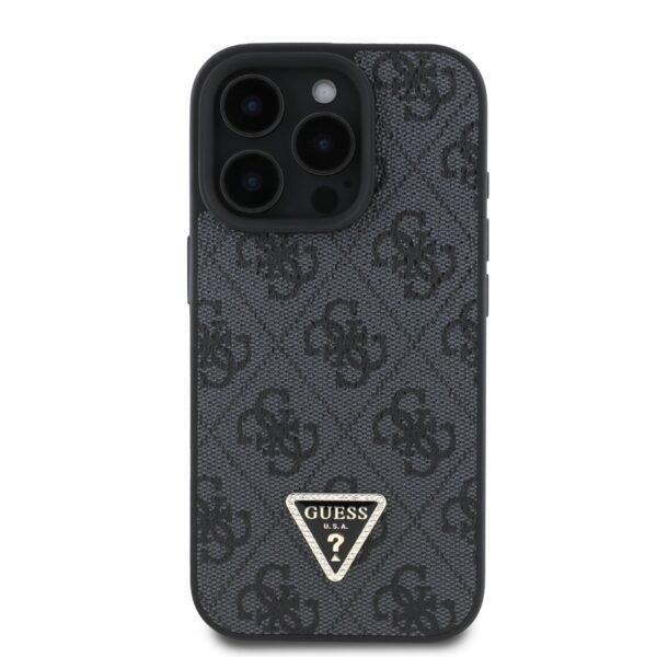 GUESS Калъф Apple iPhone 16 Pro Max, PU 4G Strass Triangle Metal Logo, черен – GUHCP16XP4TDPK