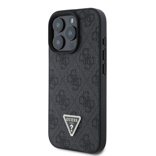GUESS Калъф Apple iPhone 16 Pro Max, PU 4G Strass Triangle Metal Logo, черен – GUHCP16XP4TDPK