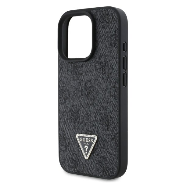 GUESS Калъф Apple iPhone 16 Pro Max, PU 4G Strass Triangle Metal Logo, черен – GUHCP16XP4TDPK