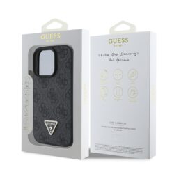 GUESS Калъф Apple iPhone 16 Pro Max, PU 4G Strass Triangle Metal Logo, черен – GUHCP16XP4TDPK