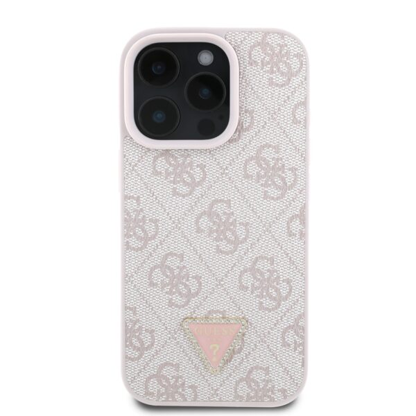 GUESS Калъф Apple iPhone 16 Pro Max, PU 4G Strass Triangle Metal Logo, розов – GUHCP16XP4TDPP