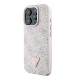 GUESS Калъф Apple iPhone 16 Pro Max, PU 4G Strass Triangle Metal Logo, розов – GUHCP16XP4TDPP
