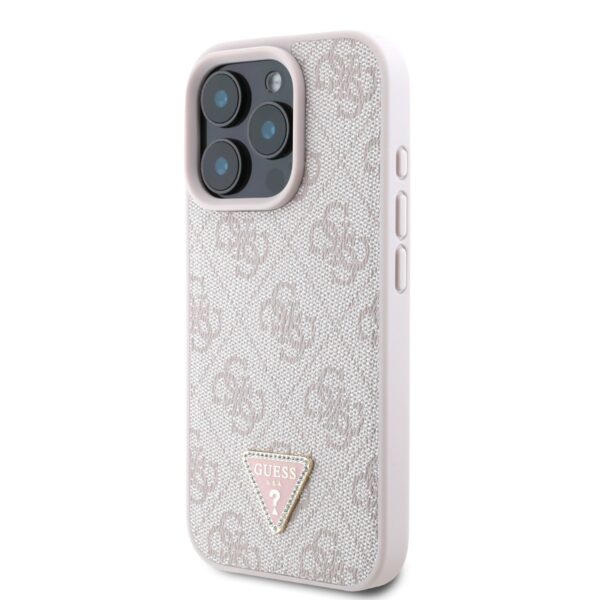 GUESS Калъф Apple iPhone 16 Pro Max, PU 4G Strass Triangle Metal Logo, розов – GUHCP16XP4TDPP