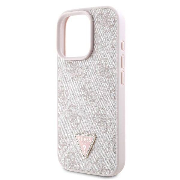 GUESS Калъф Apple iPhone 16 Pro Max, PU 4G Strass Triangle Metal Logo, розов – GUHCP16XP4TDPP