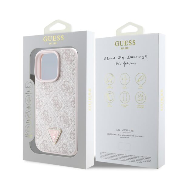 GUESS Калъф Apple iPhone 16 Pro Max, PU 4G Strass Triangle Metal Logo, розов – GUHCP16XP4TDPP