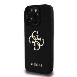 GUESS Калъф Apple iPhone 16 Pro, PU Grained 4G Metal Logo, черен – GUHCP16LPGT4MBK