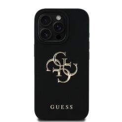 GUESS Калъф Apple iPhone 16 Pro, PU Grained 4G Metal Logo, черен – GUHCP16LPGT4MBK