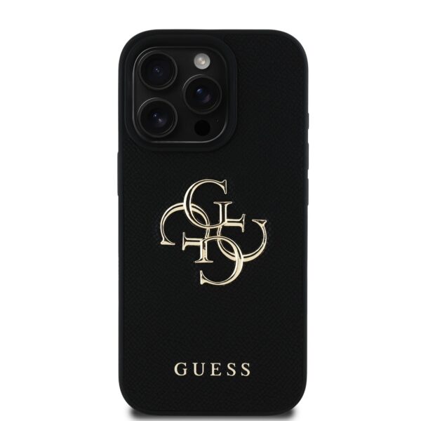 GUESS Калъф Apple iPhone 16 Pro, PU Grained 4G Metal Logo, черен – GUHCP16LPGT4MBK