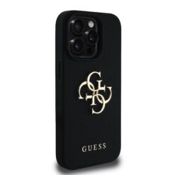 GUESS Калъф Apple iPhone 16 Pro, PU Grained 4G Metal Logo, черен – GUHCP16LPGT4MBK