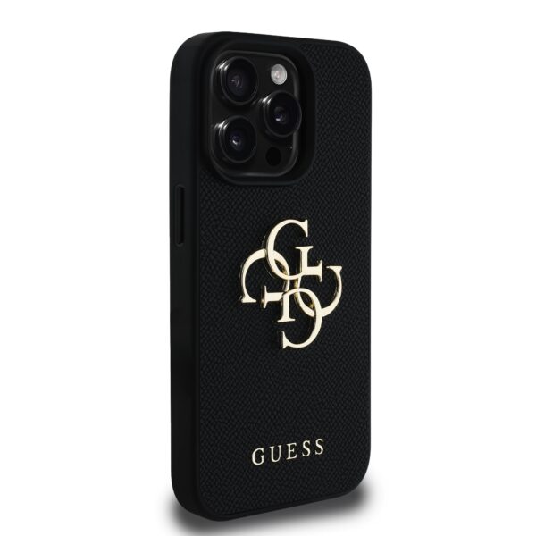 GUESS Калъф Apple iPhone 16 Pro, PU Grained 4G Metal Logo, черен – GUHCP16LPGT4MBK