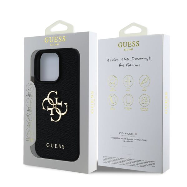GUESS Калъф Apple iPhone 16 Pro, PU Grained 4G Metal Logo, черен – GUHCP16LPGT4MBK