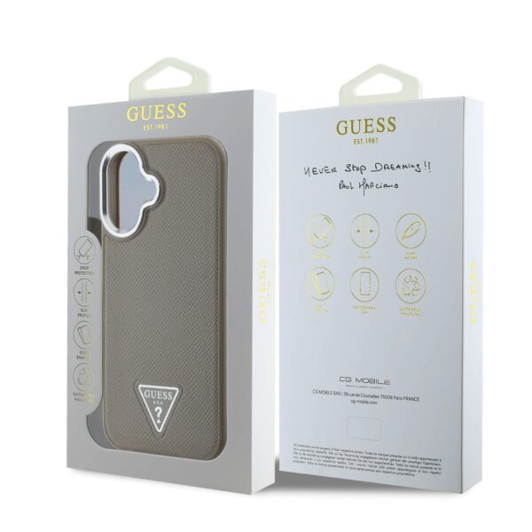 GUESS Калъф за iPhone 16, кафяв - GUHMP16SPGTSPSW -  Grained Triangle Logo, - Image 6