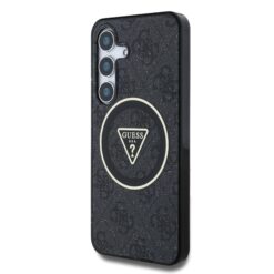 GUESS Калъф Samsung S25, IML 4G Glitter and Triangle Logo MagSafe, черен – GUHMS25SHG4PRTGK