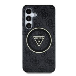 GUESS Калъф Samsung S25, IML 4G Glitter and Triangle Logo MagSafe, черен – GUHMS25SHG4PRTGK