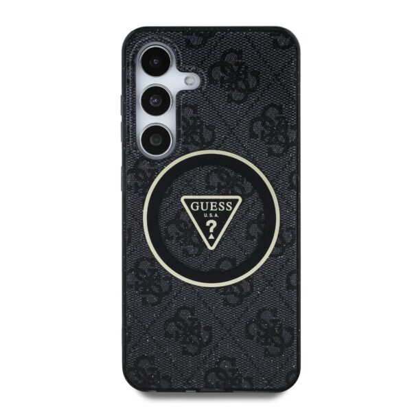 GUESS Калъф Samsung S25, IML 4G Glitter and Triangle Logo MagSafe, черен – GUHMS25SHG4PRTGK