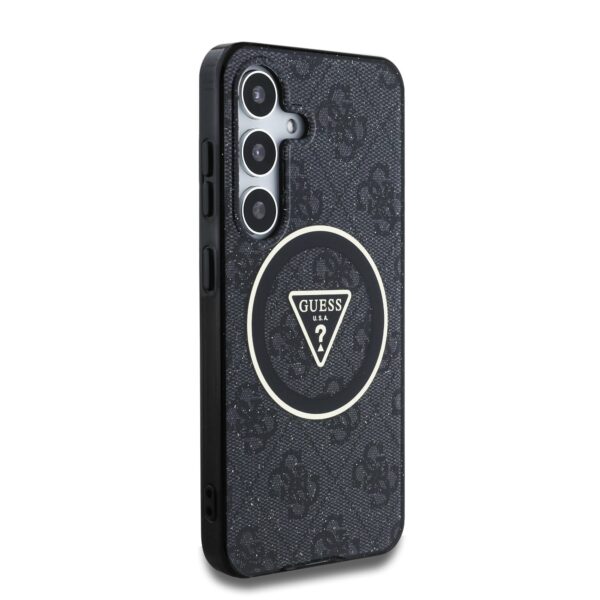 GUESS Калъф Samsung S25, IML 4G Glitter and Triangle Logo MagSafe, черен – GUHMS25SHG4PRTGK
