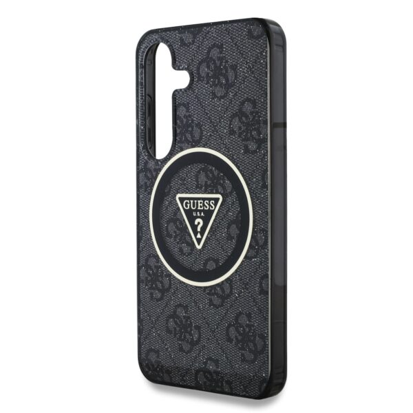 GUESS Калъф Samsung S25, IML 4G Glitter and Triangle Logo MagSafe, черен – GUHMS25SHG4PRTGK