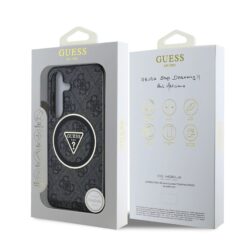 GUESS Калъф Samsung S25, IML 4G Glitter and Triangle Logo MagSafe, черен – GUHMS25SHG4PRTGK