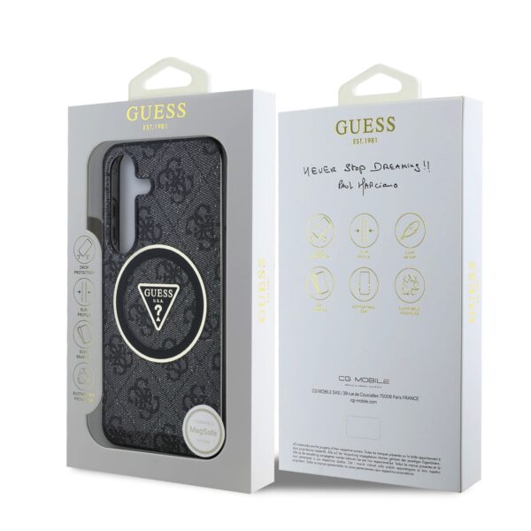 GUESS Калъф Samsung S25, IML 4G Glitter and Triangle Logo MagSafe, черен – GUHMS25SHG4PRTGK