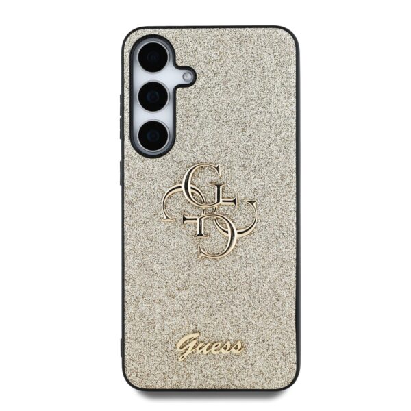 GUESS Калъф Samsung S25, PU Fixed Glitter 4G Metal Logo, златен – GUHCS25SHG4SGD