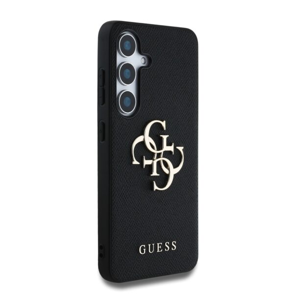 GUESS Калъф за Samsung S25, PU Grained 4G Metal Logo, черен – GUHCS25SPGT4MBK