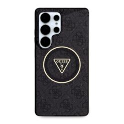 GUESS Калъф Samsung S25 Ultra, IML 4G Glitter and Triangle Logo MagSafe, черен – GUHMS25LHG4PRTGK