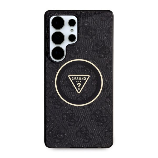 GUESS Калъф Samsung S25 Ultra, IML 4G Glitter and Triangle Logo MagSafe, черен – GUHMS25LHG4PRTGK