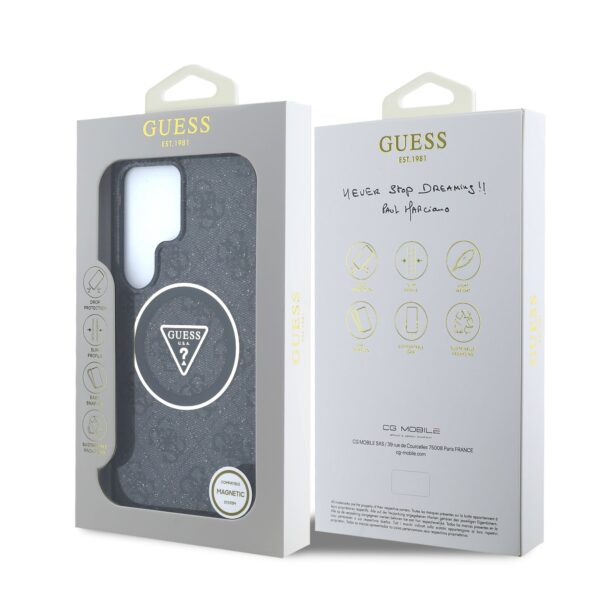 GUESS Калъф Samsung S25 Ultra, IML 4G Glitter and Triangle Logo MagSafe, черен – GUHMS25LHG4PRTGK